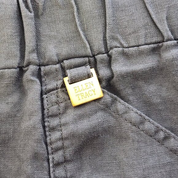 Ellen Tracy Linen Pants Size S Gray Capri Pockets Elastic Waist - Picture 5 of 6